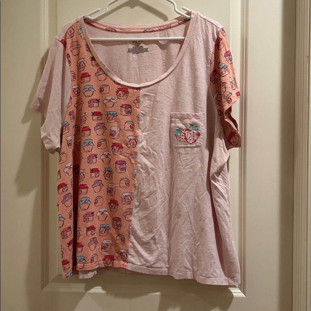 Sleep Sense Woman Strawberry Jam embroider print PJ top Shirt short sleeve 2X